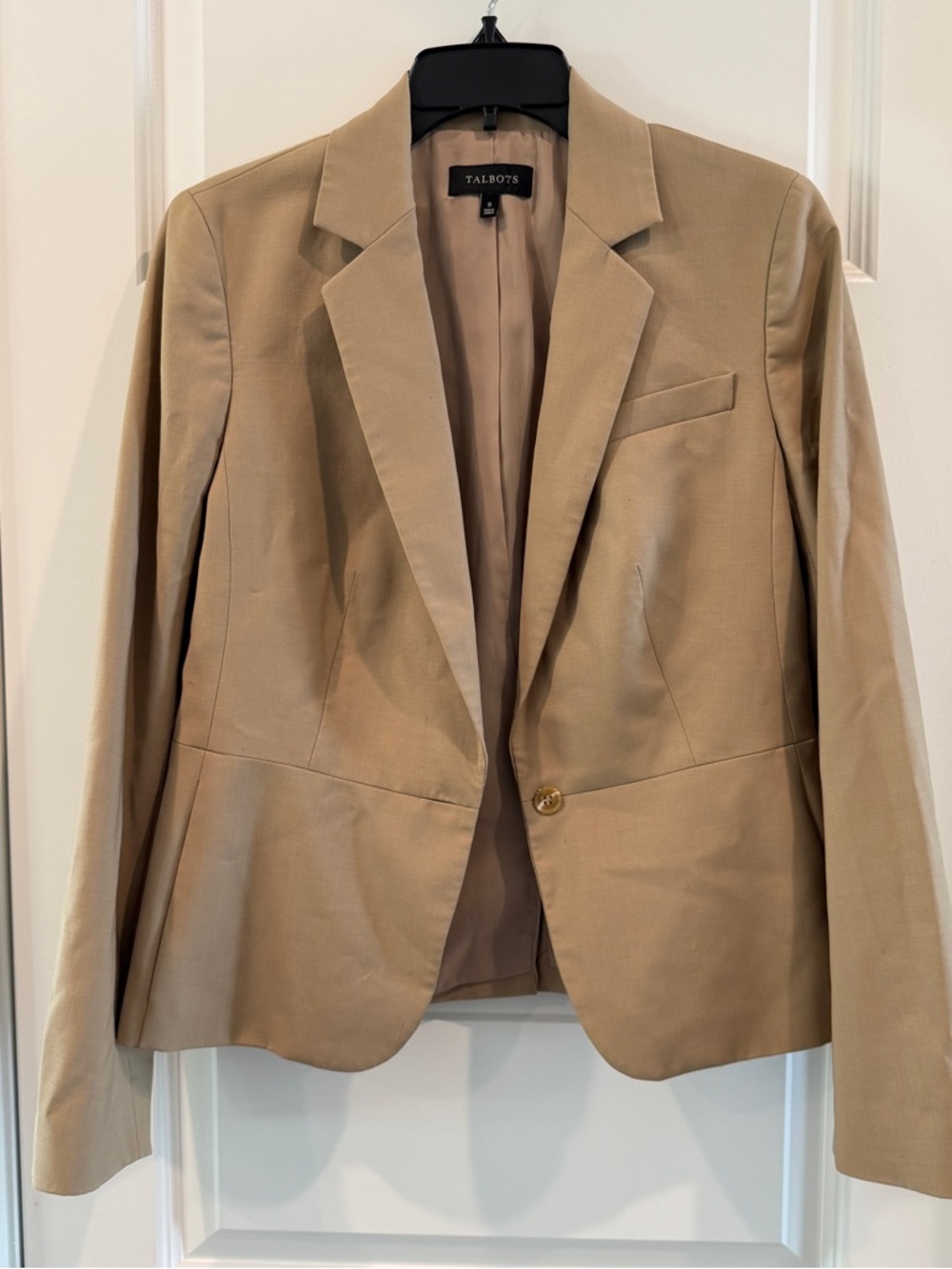 Talbots Women’s Tan Beige Color Blazer Work Jacket Single Button Front sz 8